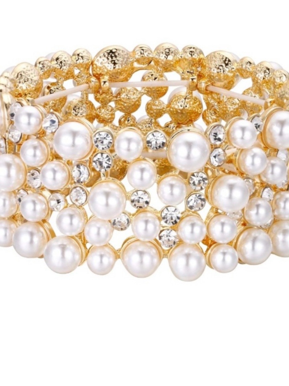 Natasha Gold Pearl & Crystal Stretch Bracelet - Elegant Women’s Jewelry